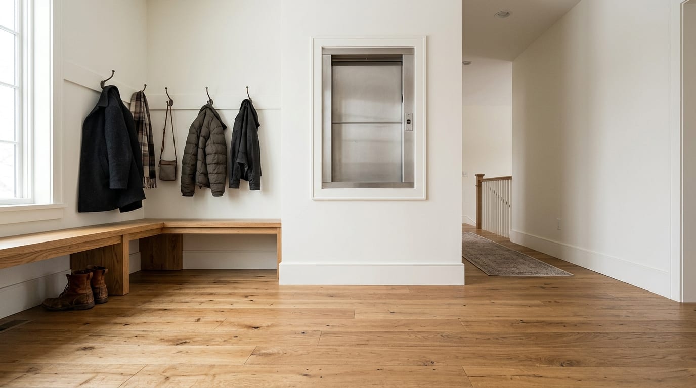 Western Stairlifts technician installing a residential dumbwaiter